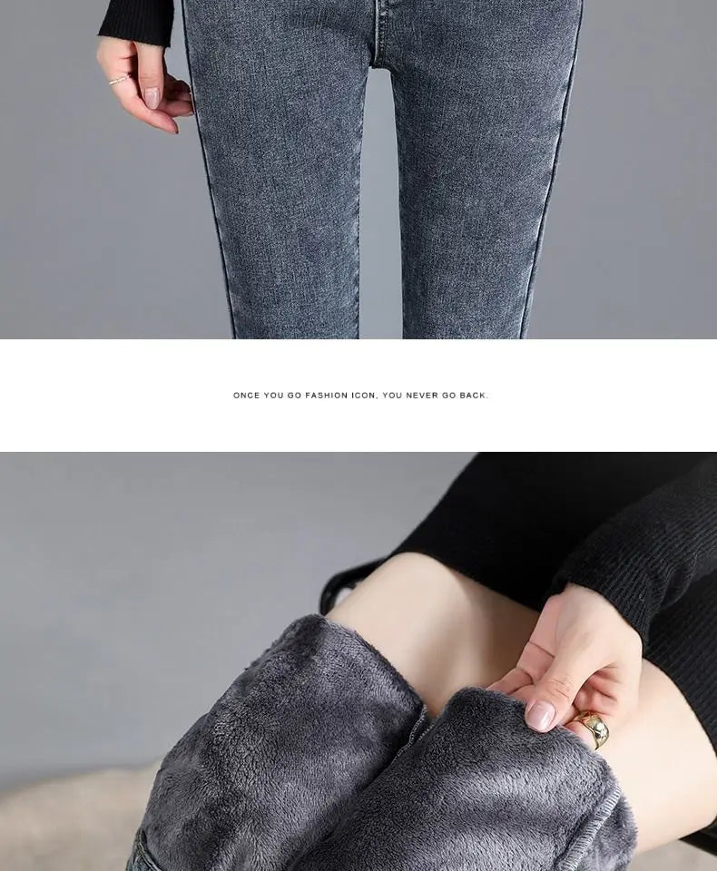 Women jeans Thick Velvet High Waist Skinny Jeans Jeans Winter Warm Plush Stretch Snow Jeans Lady Denim Pants women Trousers