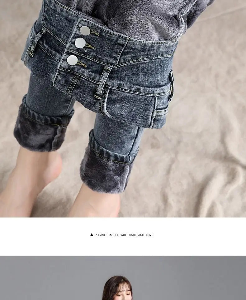 Women jeans Thick Velvet High Waist Skinny Jeans Jeans Winter Warm Plush Stretch Snow Jeans Lady Denim Pants women Trousers