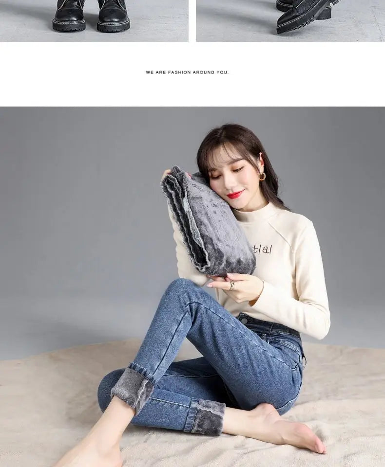 Women jeans Thick Velvet High Waist Skinny Jeans Jeans Winter Warm Plush Stretch Snow Jeans Lady Denim Pants women Trousers
