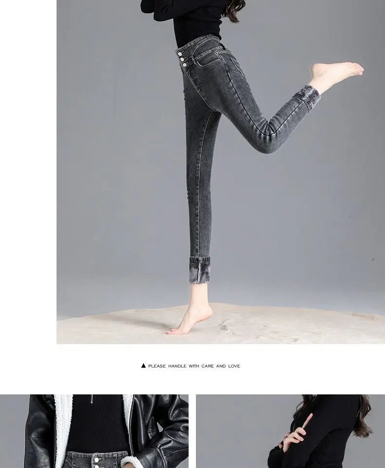 Women jeans Thick Velvet High Waist Skinny Jeans Jeans Winter Warm Plush Stretch Snow Jeans Lady Denim Pants women Trousers