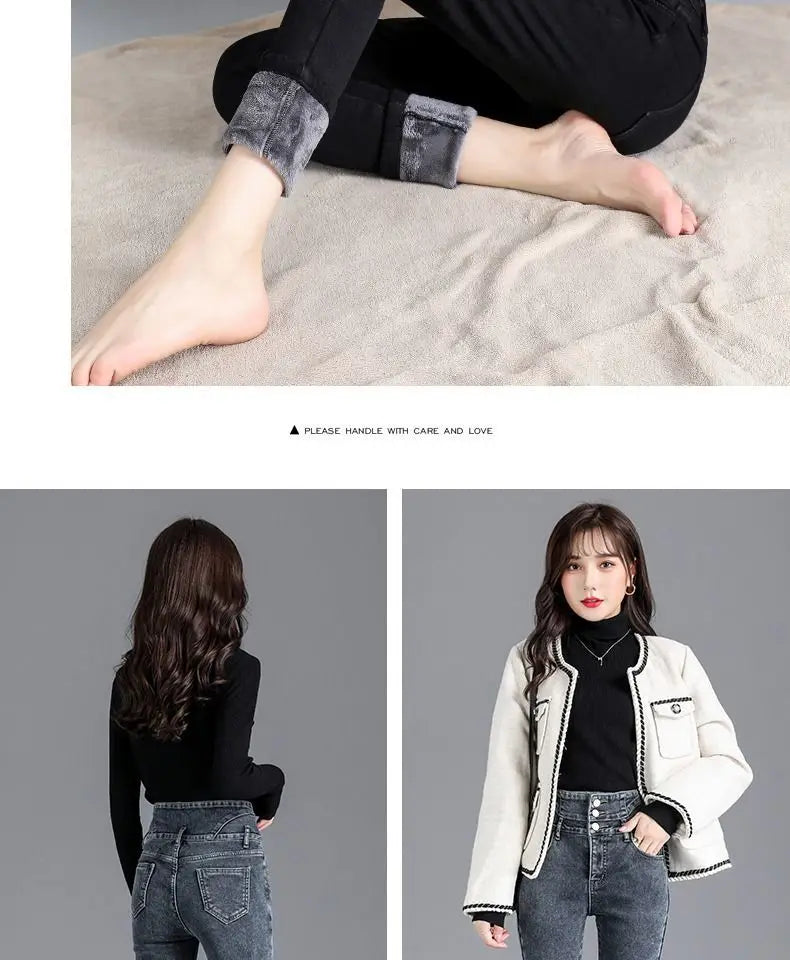 Women jeans Thick Velvet High Waist Skinny Jeans Jeans Winter Warm Plush Stretch Snow Jeans Lady Denim Pants women Trousers