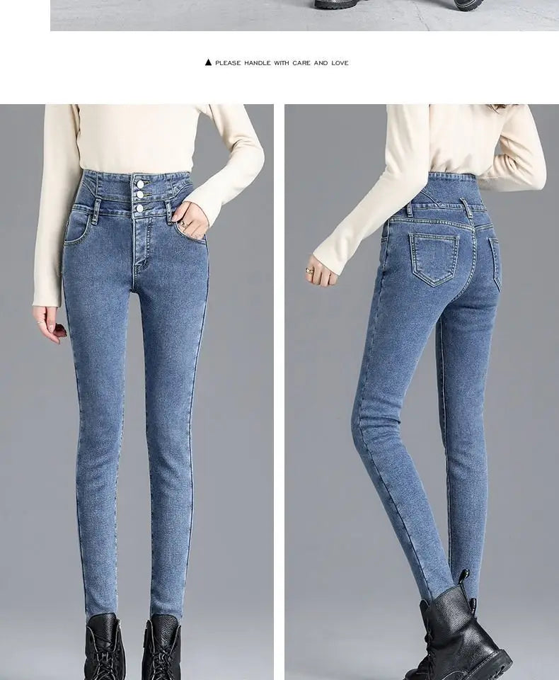 Women jeans Thick Velvet High Waist Skinny Jeans Jeans Winter Warm Plush Stretch Snow Jeans Lady Denim Pants women Trousers