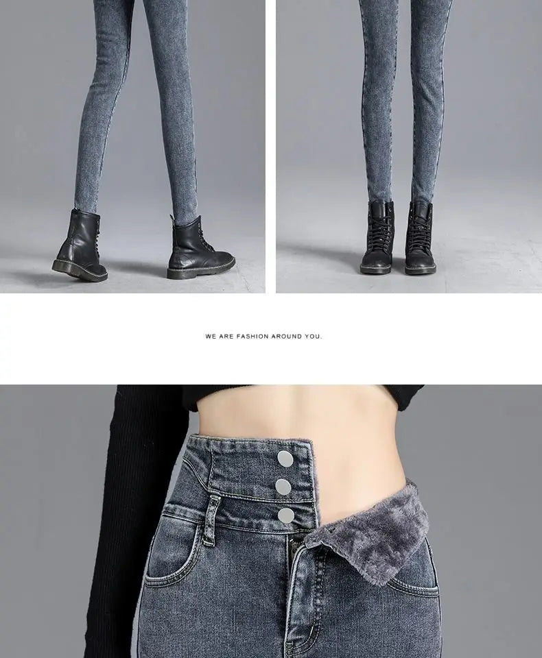 Women jeans Thick Velvet High Waist Skinny Jeans Jeans Winter Warm Plush Stretch Snow Jeans Lady Denim Pants women Trousers
