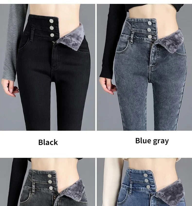 Women jeans Thick Velvet High Waist Skinny Jeans Jeans Winter Warm Plush Stretch Snow Jeans Lady Denim Pants women Trousers
