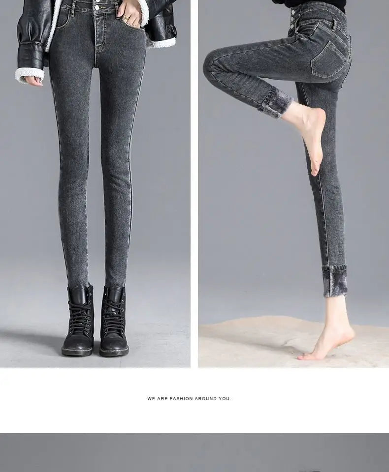 Women jeans Thick Velvet High Waist Skinny Jeans Jeans Winter Warm Plush Stretch Snow Jeans Lady Denim Pants women Trousers