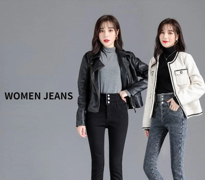 Women jeans Thick Velvet High Waist Skinny Jeans Jeans Winter Warm Plush Stretch Snow Jeans Lady Denim Pants women Trousers