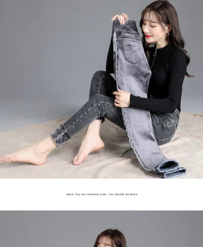 Women jeans Thick Velvet High Waist Skinny Jeans Jeans Winter Warm Plush Stretch Snow Jeans Lady Denim Pants women Trousers