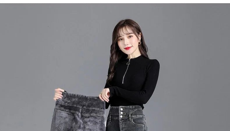 Women jeans Thick Velvet High Waist Skinny Jeans Jeans Winter Warm Plush Stretch Snow Jeans Lady Denim Pants women Trousers