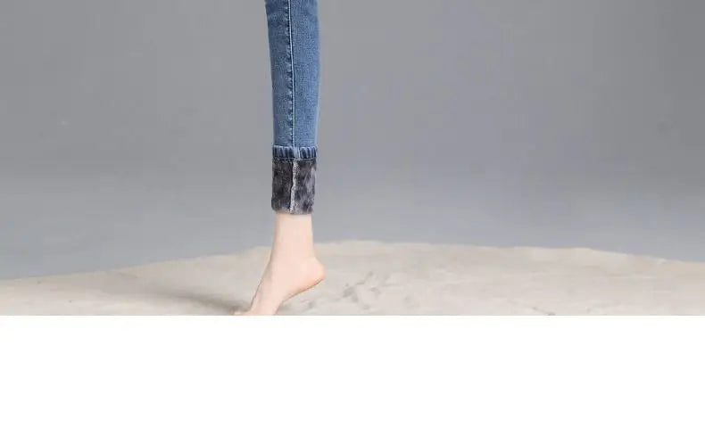 Women jeans Thick Velvet High Waist Skinny Jeans Jeans Winter Warm Plush Stretch Snow Jeans Lady Denim Pants women Trousers
