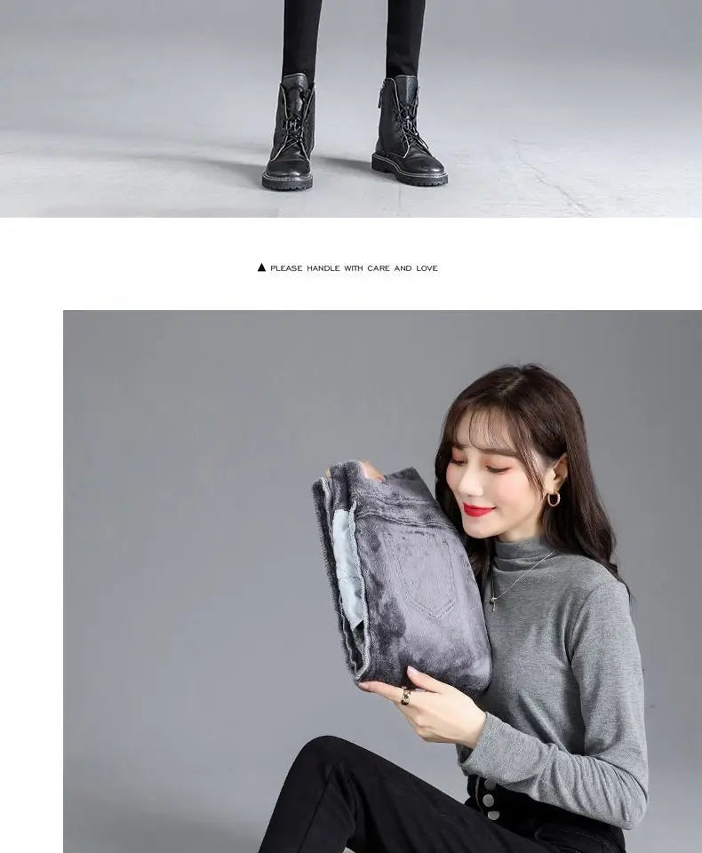 Women jeans Thick Velvet High Waist Skinny Jeans Jeans Winter Warm Plush Stretch Snow Jeans Lady Denim Pants women Trousers