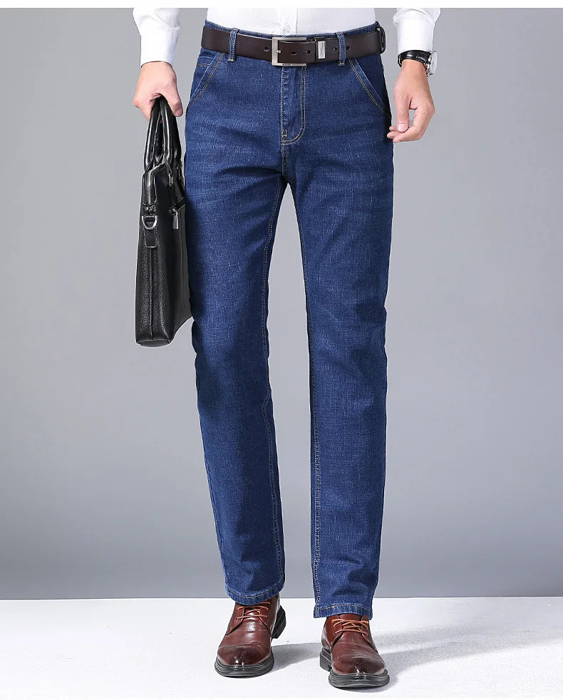 2025 NEW Men's Fashion Business Jeans Classic Style Casual Stretch Slim Jean Pants Male Brand Denim Trousers Black Blue