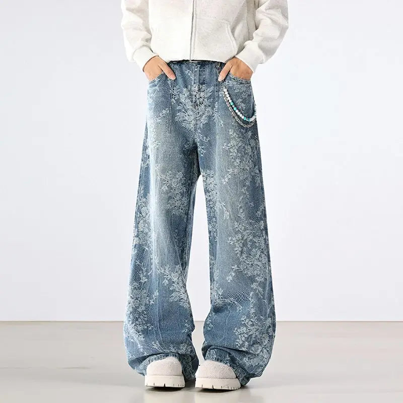 Jeans Men Wide Leg Jeans Male Loose Straight Embroidery Denim Pants Autumn Harajuku Vintage Jean Trousers Streetwear Clothes New