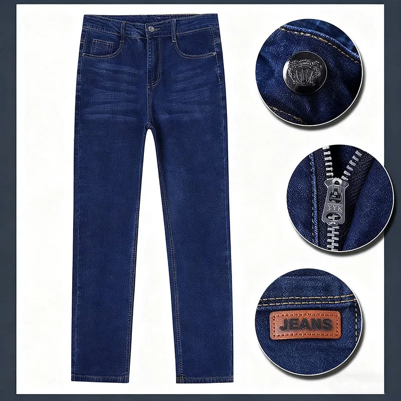 2025 Men Fashion Daily Casual Loose Straight Leg Jeans Male Business Slim Fit Elasticity Denim Pants Blue Black Trousers