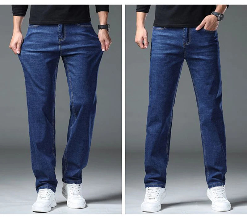 2025 Men Fashion Daily Casual Loose Straight Leg Jeans Male Business Slim Fit Elasticity Denim Pants Blue Black Trousers