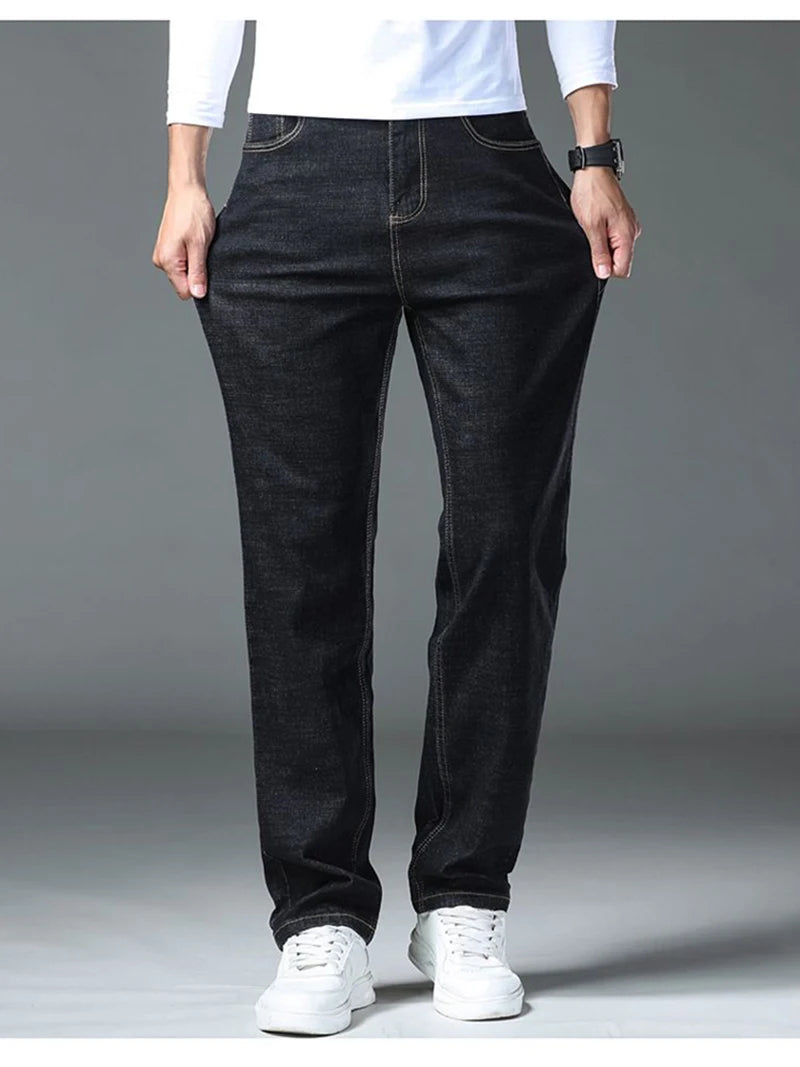 2025 Men Fashion Daily Casual Loose Straight Leg Jeans Male Business Slim Fit Elasticity Denim Pants Blue Black Trousers