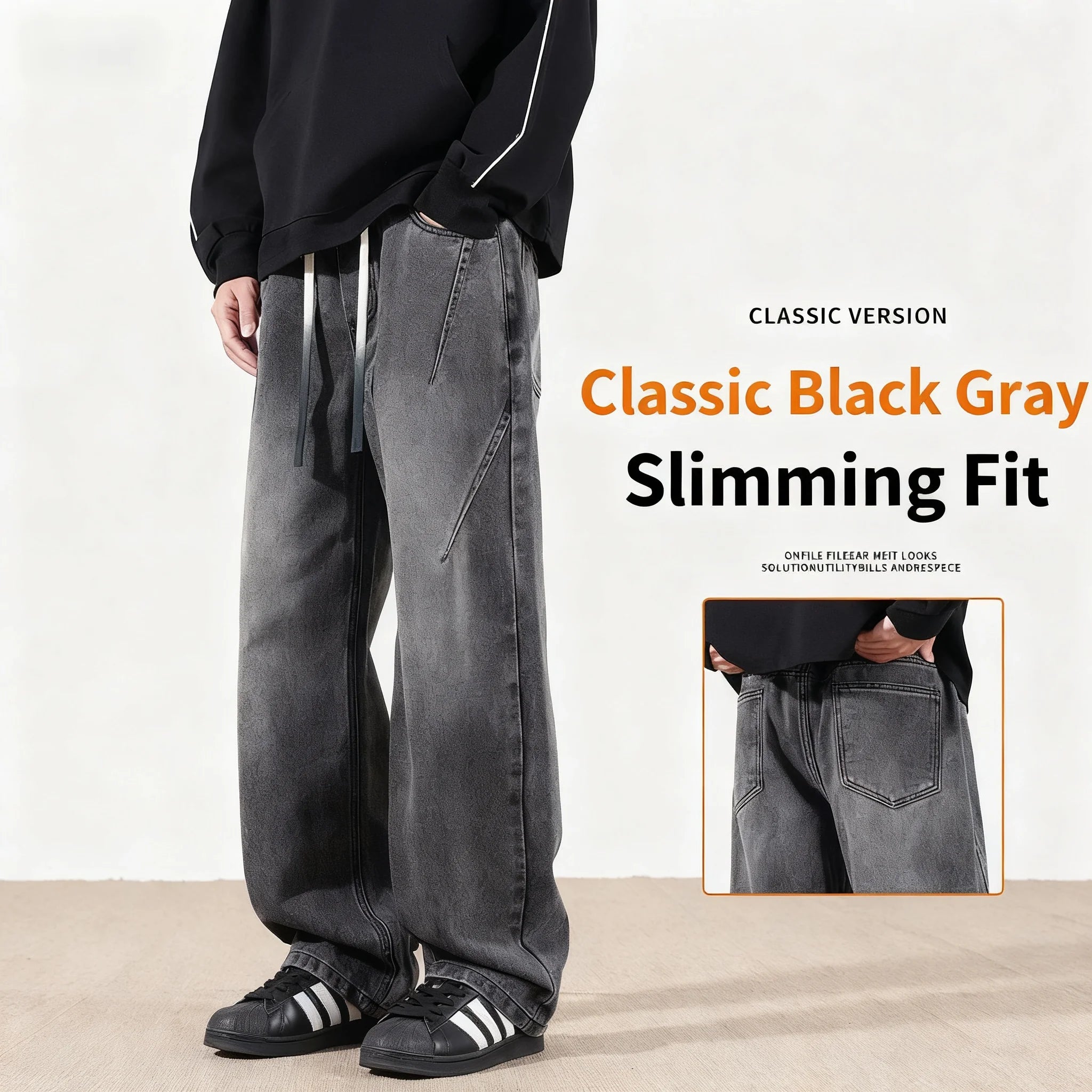 Jeans men's 2025 autumn new style American high street men's washed and worn drawstring trend straight leg denim pants