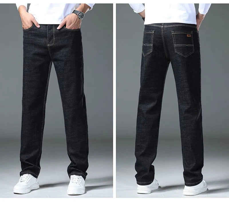 2025 Men Fashion Daily Casual Loose Straight Leg Jeans Male Business Slim Fit Elasticity Denim Pants Blue Black Trousers