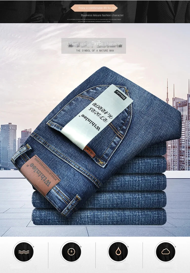2026 Top Brand Washed Jeans Trousers Four Season Men's High Quality Jeans Business Casual High Waist Denim Pants