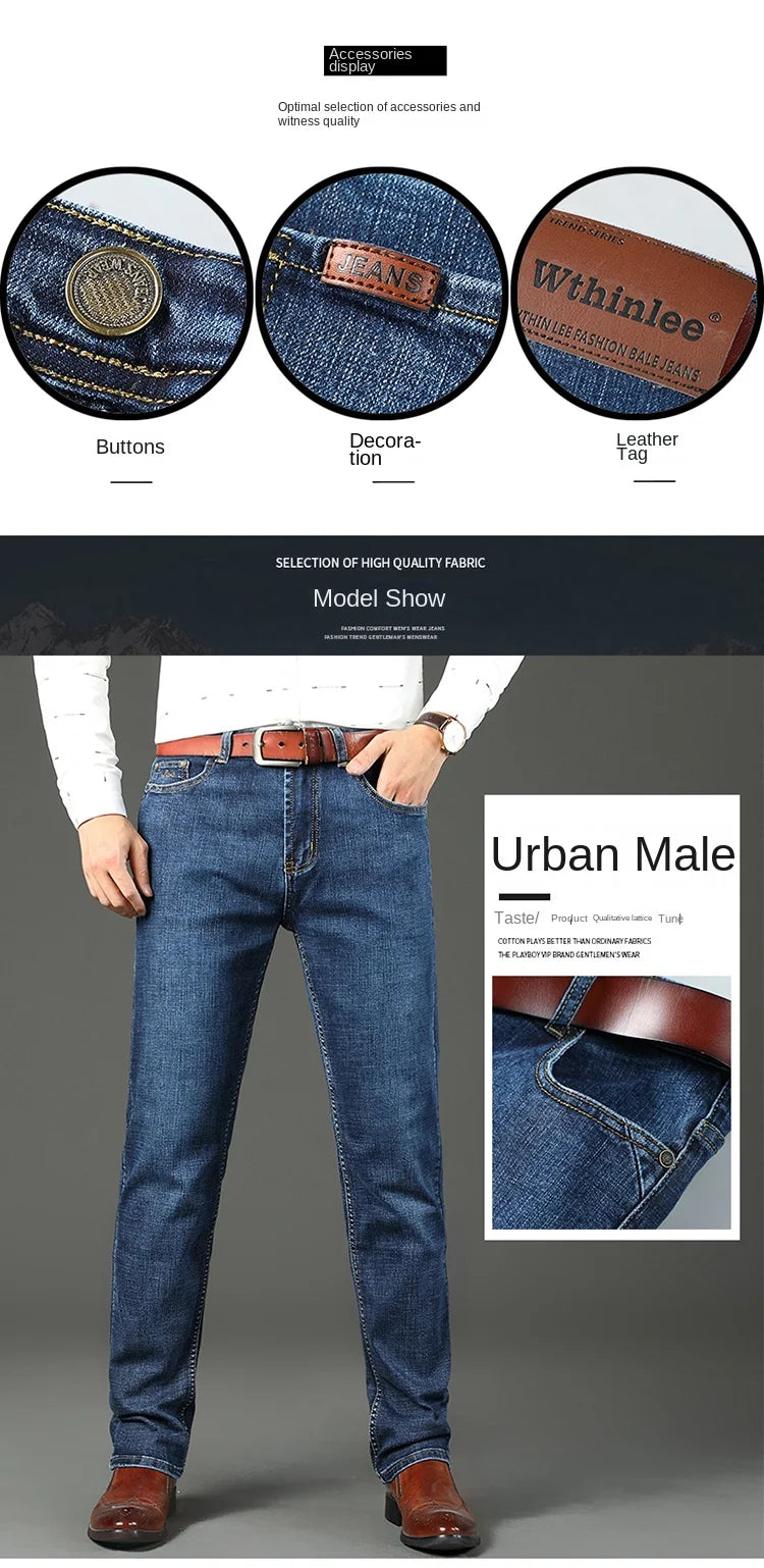 2026 Top Brand Washed Jeans Trousers Four Season Men's High Quality Jeans Business Casual High Waist Denim Pants