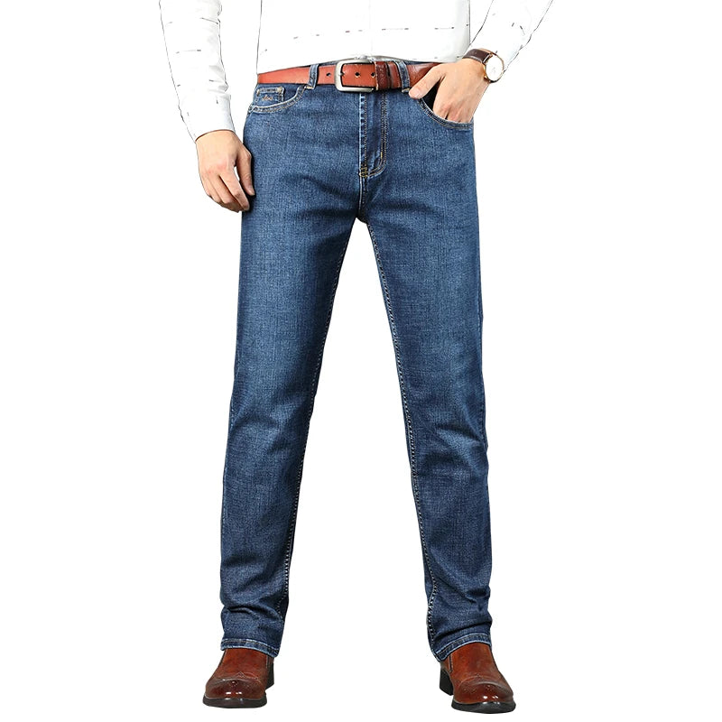 2026 Top Brand Washed Jeans Trousers Four Season Men's High Quality Jeans Business Casual High Waist Denim Pants