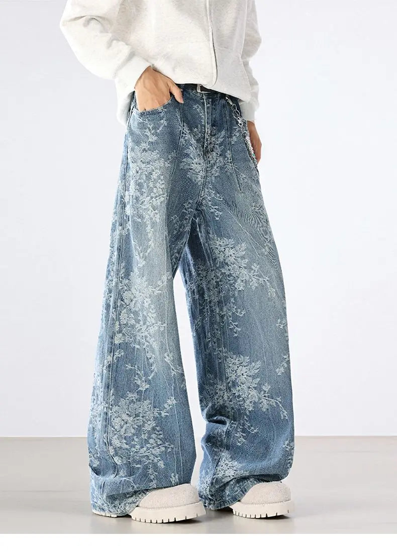 Jeans Men Wide Leg Jeans Male Loose Straight Embroidery Denim Pants Autumn Harajuku Vintage Jean Trousers Streetwear Clothes New