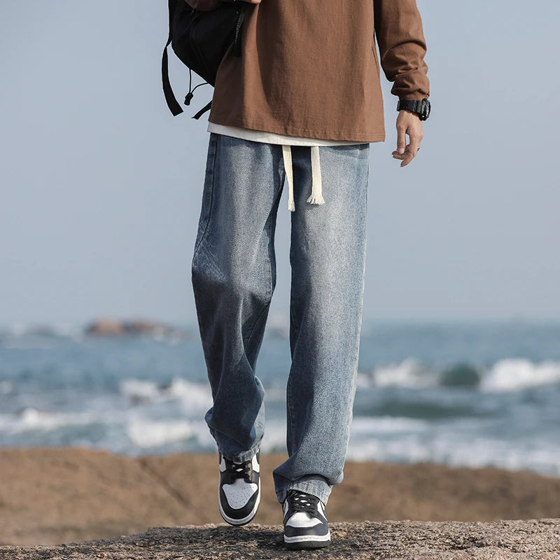 2025 Spring New Fashionable Jeans Design Sense Men's Gradient Color Washed Outdated Straight Tube Men's Cowboy Pants Wide Legs C