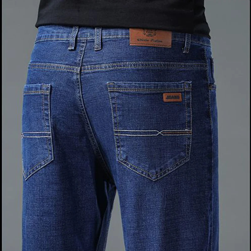 2025 Men Fashion Daily Casual Loose Straight Leg Jeans Male Business Slim Fit Elasticity Denim Pants Blue Black Trousers