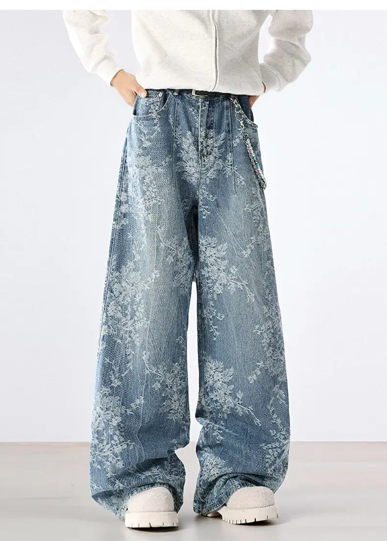Jeans Men Wide Leg Jeans Male Loose Straight Embroidery Denim Pants Autumn Harajuku Vintage Jean Trousers Streetwear Clothes New