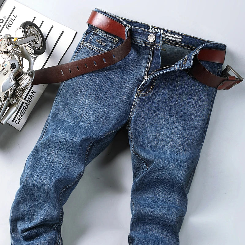 2026 Top Brand Washed Jeans Trousers Four Season Men's High Quality Jeans Business Casual High Waist Denim Pants