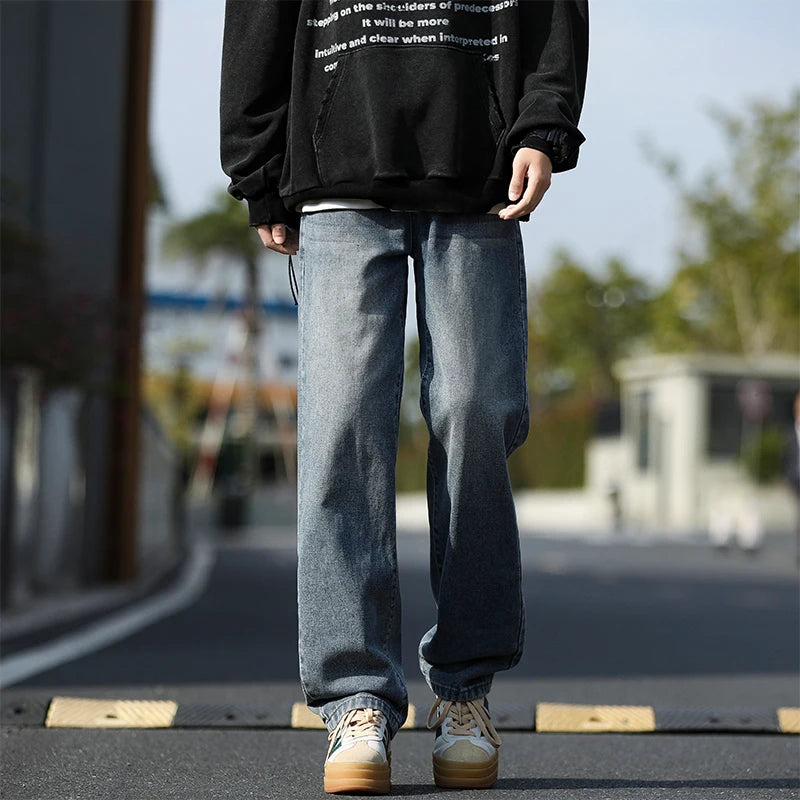 2025 Spring New Fashionable Jeans Design Sense Men's Gradient Color Washed Outdated Straight Tube Men's Cowboy Pants Wide Legs C
