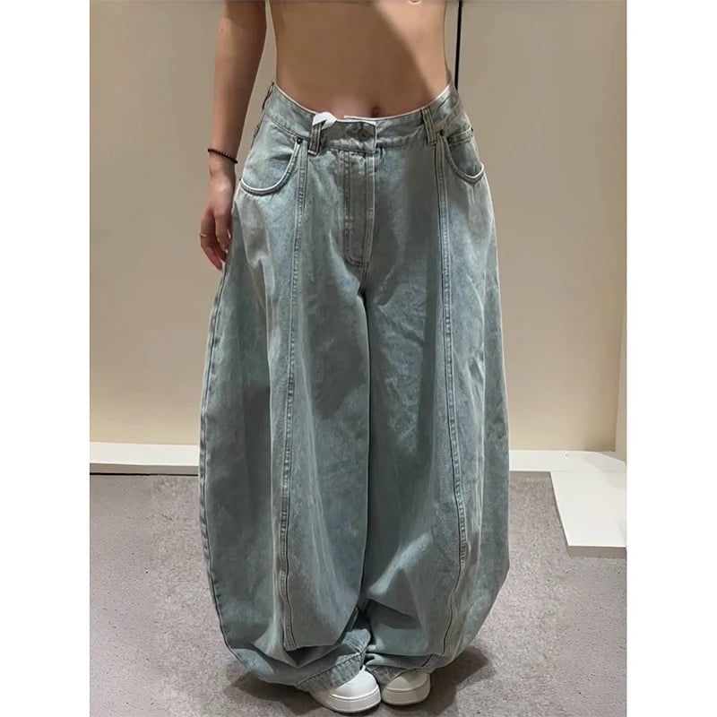 Women's Blue Jeans Hip-hop Fashion Vintage Streetwear Y2K Wide Leg Straight Jean High Waist Trouser Classic Baggy Denim Pants