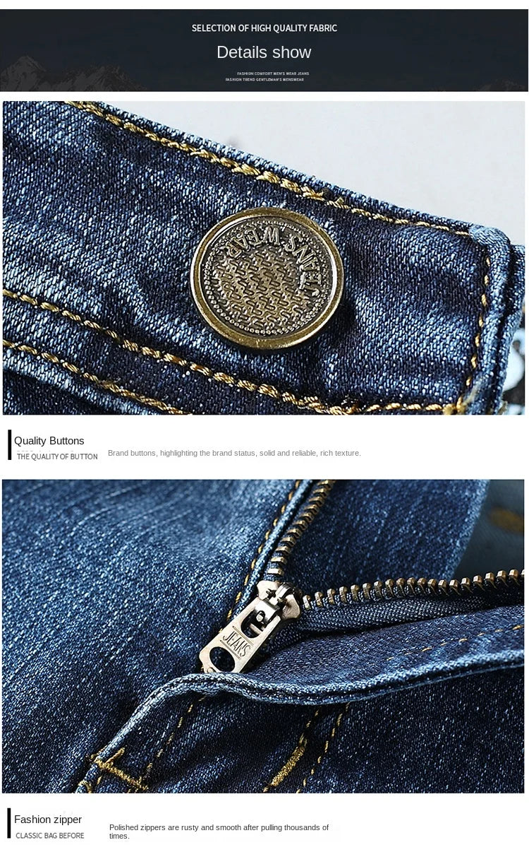 2026 Top Brand Washed Jeans Trousers Four Season Men's High Quality Jeans Business Casual High Waist Denim Pants