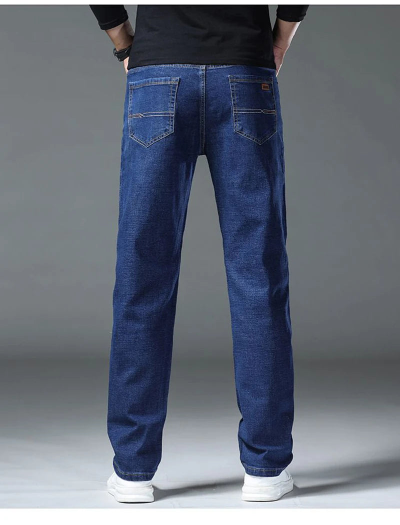 2025 Men Fashion Daily Casual Loose Straight Leg Jeans Male Business Slim Fit Elasticity Denim Pants Blue Black Trousers