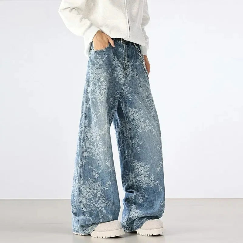 Jeans Men Wide Leg Jeans Male Loose Straight Embroidery Denim Pants Autumn Harajuku Vintage Jean Trousers Streetwear Clothes New