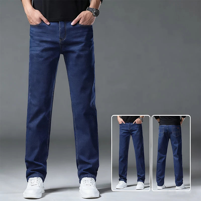 2025 Men Fashion Daily Casual Loose Straight Leg Jeans Male Business Slim Fit Elasticity Denim Pants Blue Black Trousers