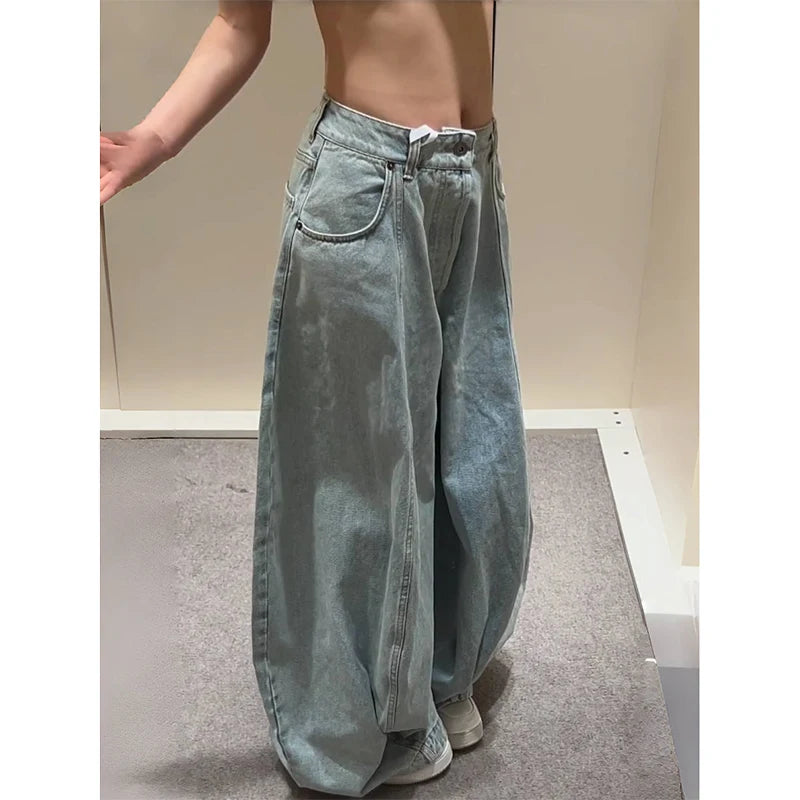 Women's Blue Jeans Hip-hop Fashion Vintage Streetwear Y2K Wide Leg Straight Jean High Waist Trouser Classic Baggy Denim Pants